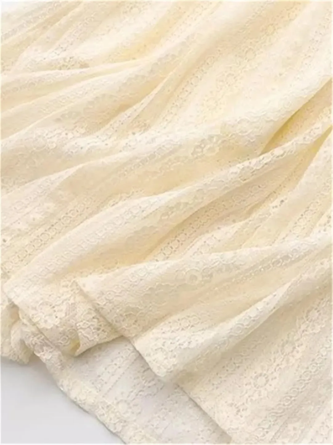 Hdhdeueh Women's Elastic Waist Lace Mesh Skirt Double Umbrella A-Line Opaque Solid Color Midi Skirts