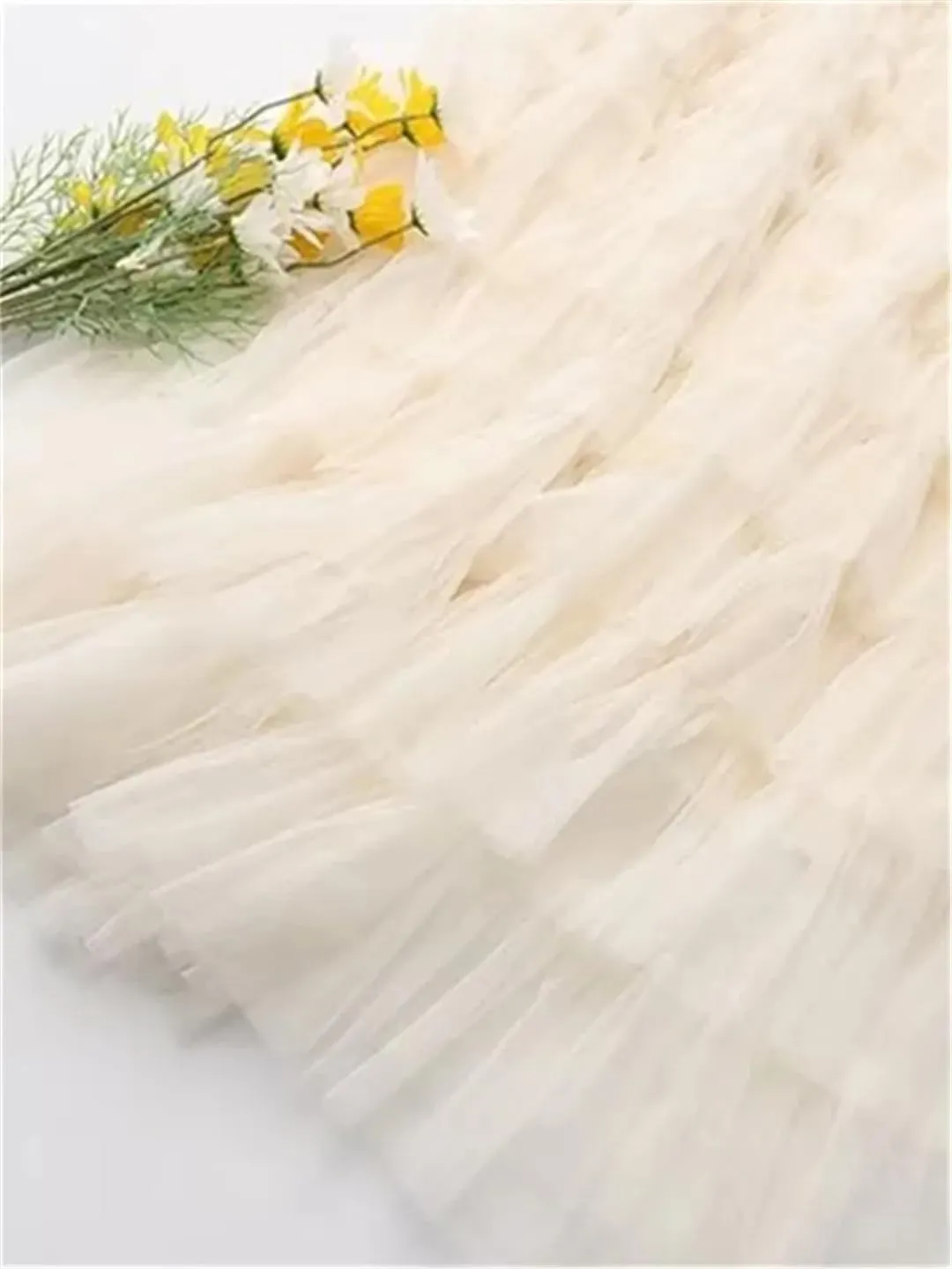 Hdhdeueh Women's Elastic Waist Mesh Skirt Solid Color Cake Skirt Thin Double Layer A-Line Midi Skirts