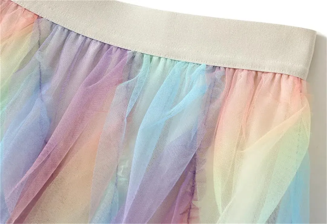 Hdhdeueh Women's Gradient Mesh Irregular Skirt Stretch High Waist Ruffle Patchwork Word Midi Skirts