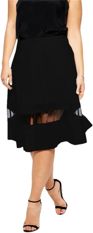 Hdhdeueh Women's Mesh Splicing Skirt Elastic Waist A-Line Skirt Pleated Casual Flare Midi Skirts