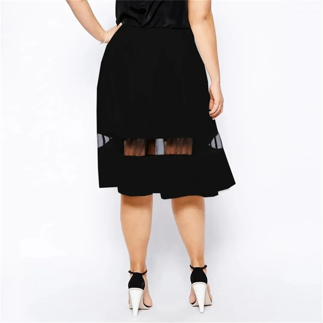 Hdhdeueh Women's Mesh Splicing Skirt Elastic Waist A-Line Skirt Pleated Casual Flare Midi Skirts