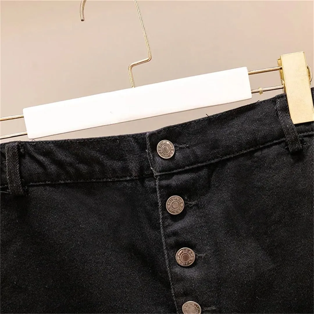 Hdhdeueh Women's Slit Mesh Splicing Denim Skirt Loose High Waist Irregular A-Line Midi Skirts