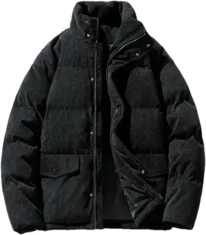 Hgvcfcv Men's Corduroy Cotton-Padded Loose Casual Thick Warm Coat Cargo Jacket