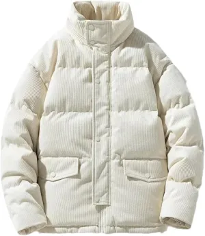 Hgvcfcv Men's Corduroy Cotton-Padded Loose Casual Thick Warm Coat Cargo Jacket