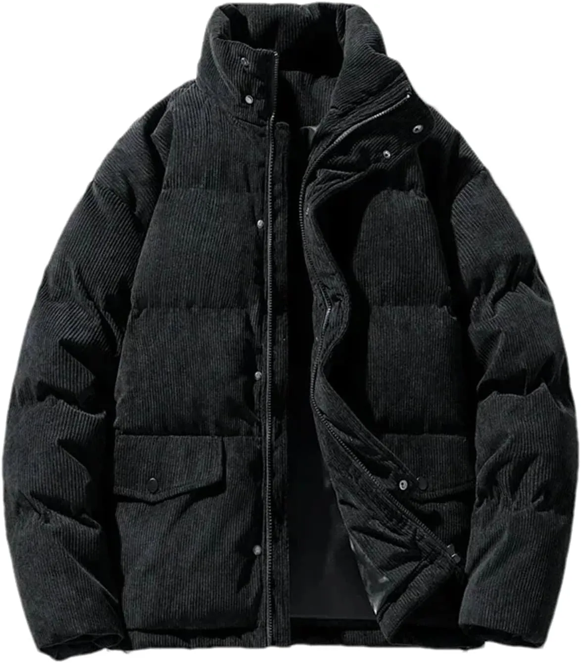 Hgvcfcv Men's Corduroy Cotton-Padded Loose Casual Thick Warm Coat Cargo Jacket