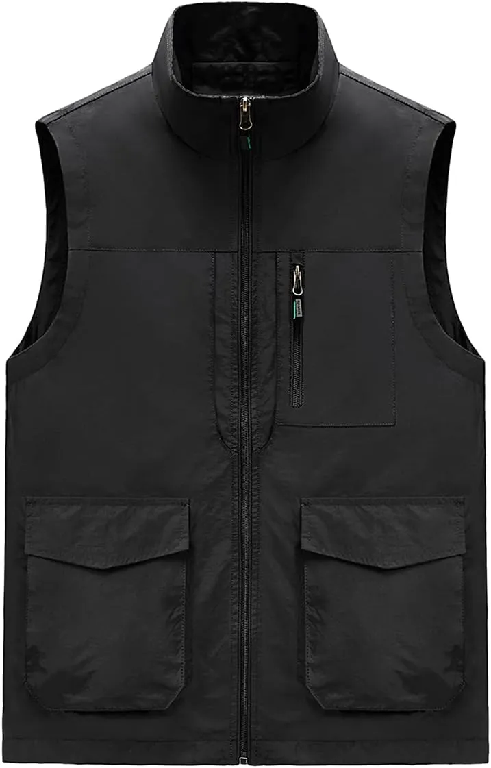 Hixiaohe Men's Casual Lightweight Outdoor Vest Work Fish Photo Travel Golf Vest Zip up Sleeveless Jacket with Pockets