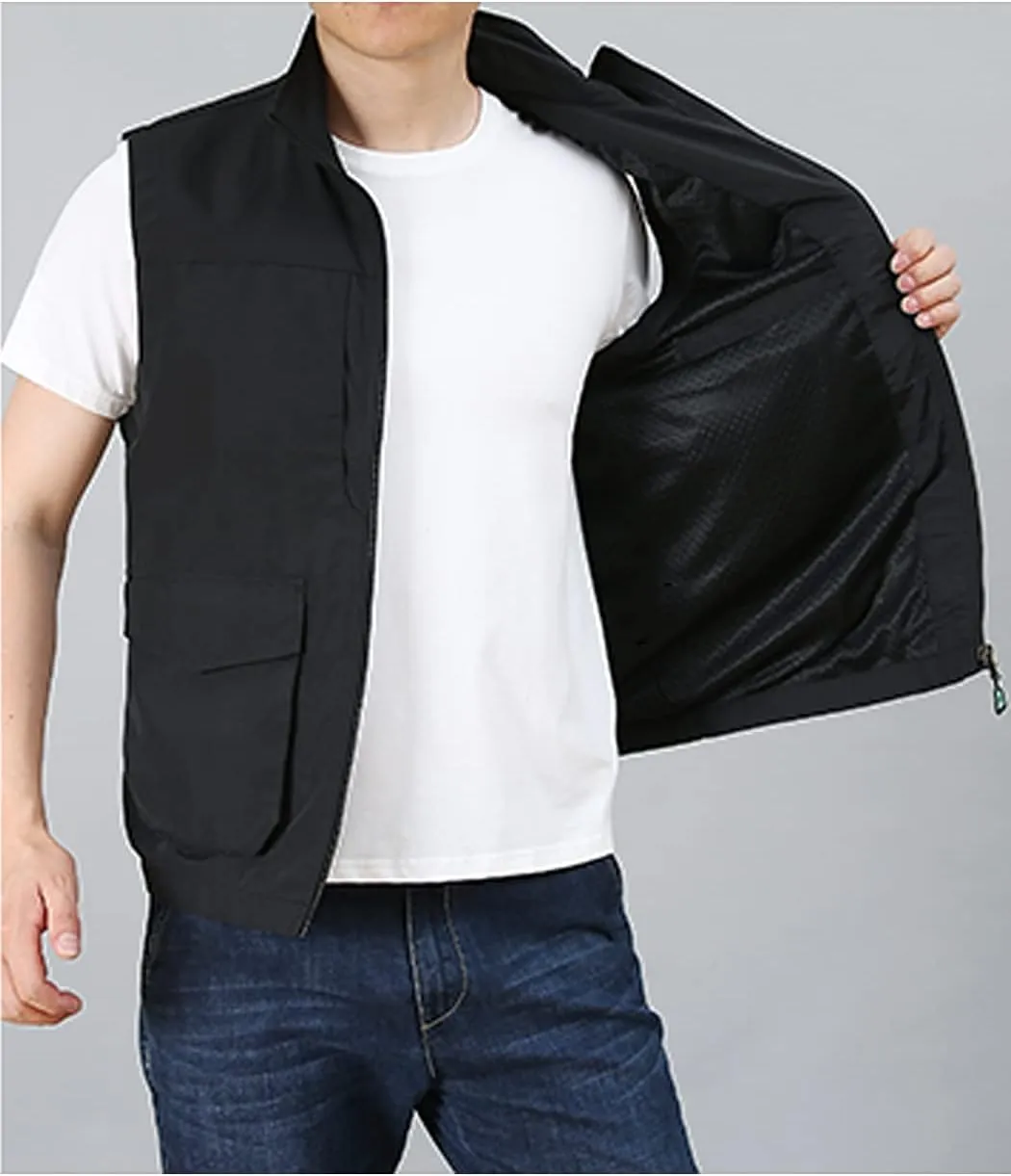 Hixiaohe Men's Casual Lightweight Outdoor Vest Work Fish Photo Travel Golf Vest Zip up Sleeveless Jacket with Pockets