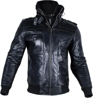Hooded Leather Jacket For Men | Bomber Leather Jacket Mens with Removable Hood