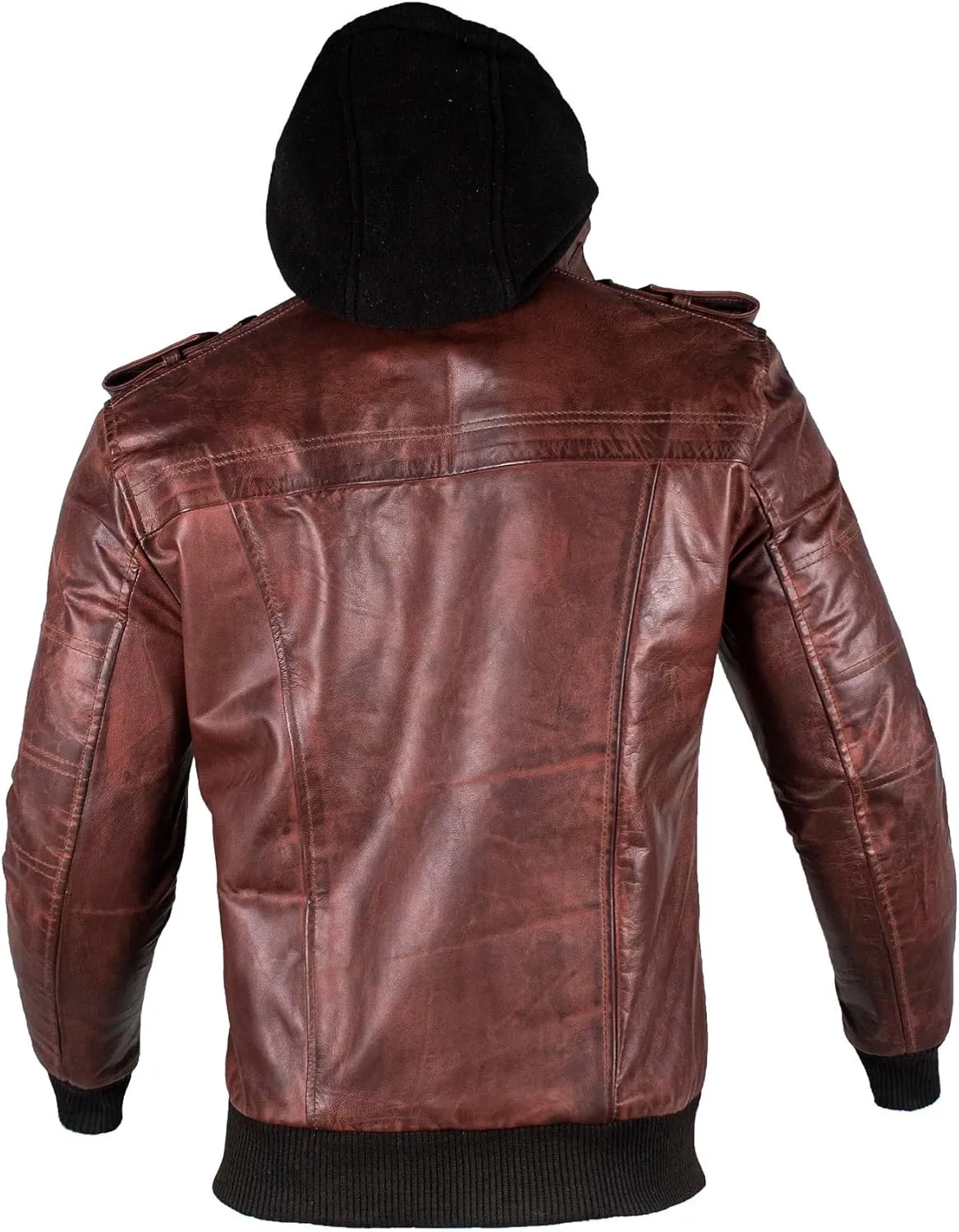 Hooded Leather Jacket For Men | Bomber Leather Jacket Mens with Removable Hood