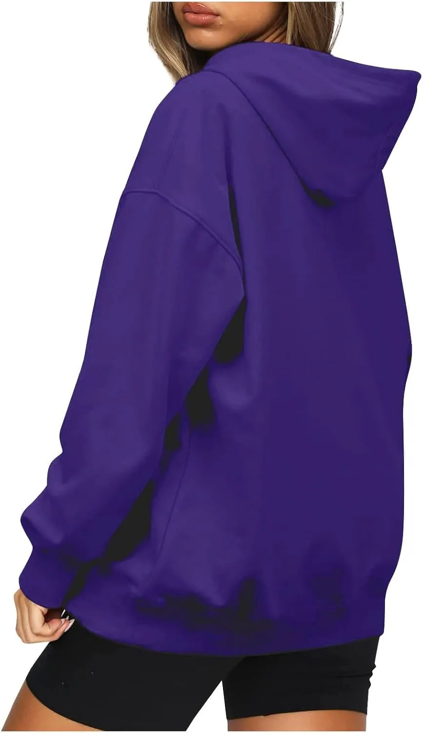 Hoodies for Women Casual Long Sleeve Drawstring Sweatshirt Lightweight Comfy Fleece Pullover Sweaters with Pocket