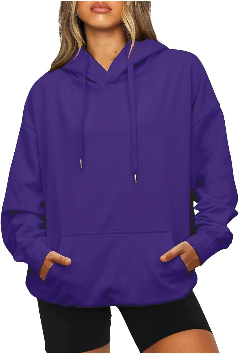 Hoodies for Women Casual Long Sleeve Drawstring Sweatshirt Lightweight Comfy Fleece Pullover Sweaters with Pocket