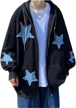 Hopecn Y2K Hoodie Women Men Star Aesthetic Goth Zip Up Sweatshirts 90S Vintage Fashion Jacket Streetwear Clothes.
