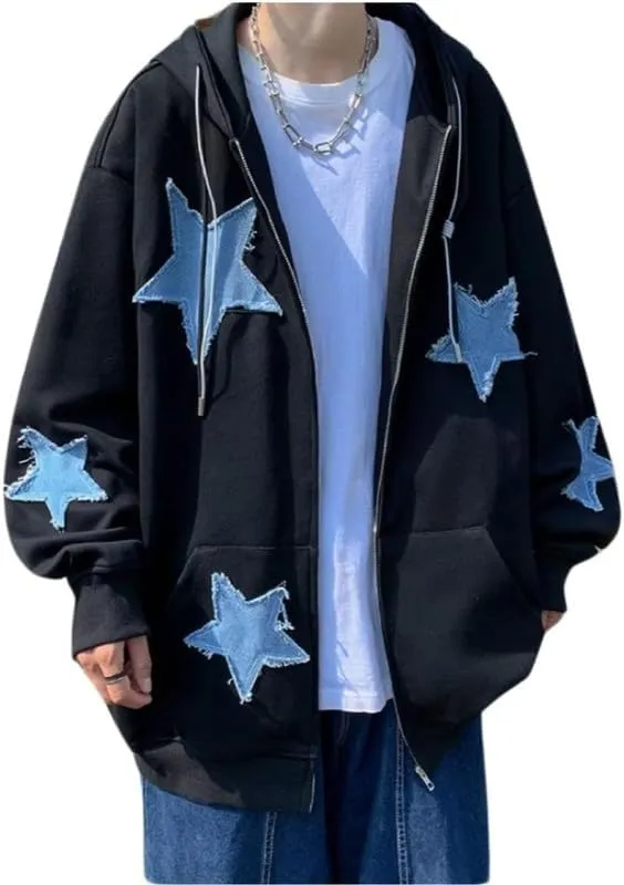Hopecn Y2K Hoodie Women Men Star Aesthetic Goth Zip Up Sweatshirts 90S Vintage Fashion Jacket Streetwear Clothes.