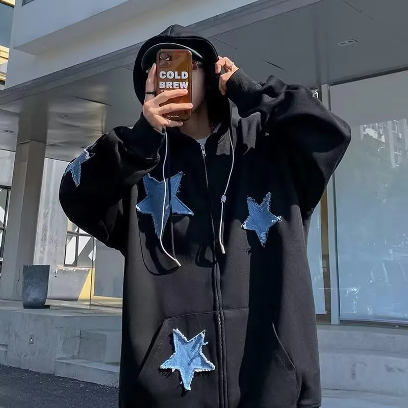 Hopecn Y2K Hoodie Women Men Star Aesthetic Goth Zip Up Sweatshirts 90S Vintage Fashion Jacket Streetwear Clothes.