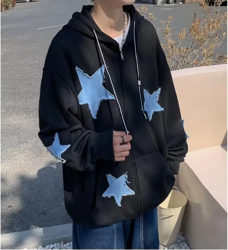 Hopecn Y2K Hoodie Women Men Star Aesthetic Goth Zip Up Sweatshirts 90S Vintage Fashion Jacket Streetwear Clothes.