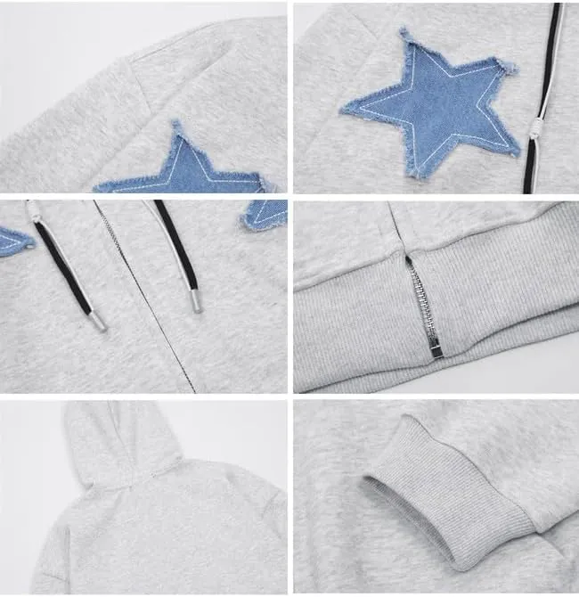 Hopecn Y2K Hoodie Women Men Star Aesthetic Goth Zip Up Sweatshirts 90S Vintage Fashion Jacket Streetwear Clothes.