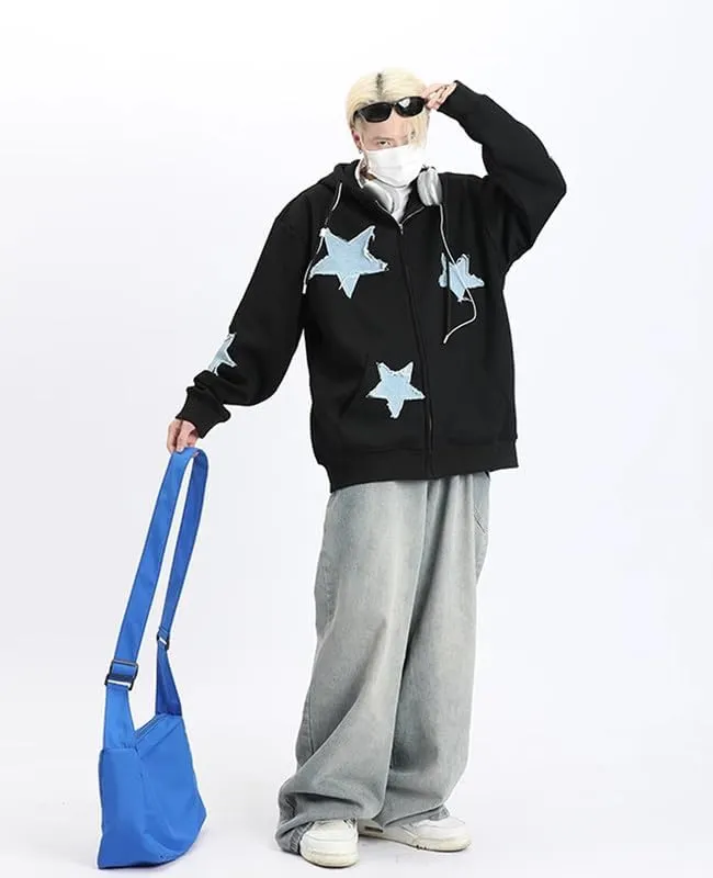 Hopecn Y2K Hoodie Women Men Star Aesthetic Goth Zip Up Sweatshirts 90S Vintage Fashion Jacket Streetwear Clothes.
