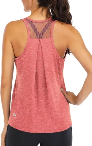 ICTIVE Workout Tops for Women Loose Fit Racerback Mesh Backless Muscle Tank Running Shirts