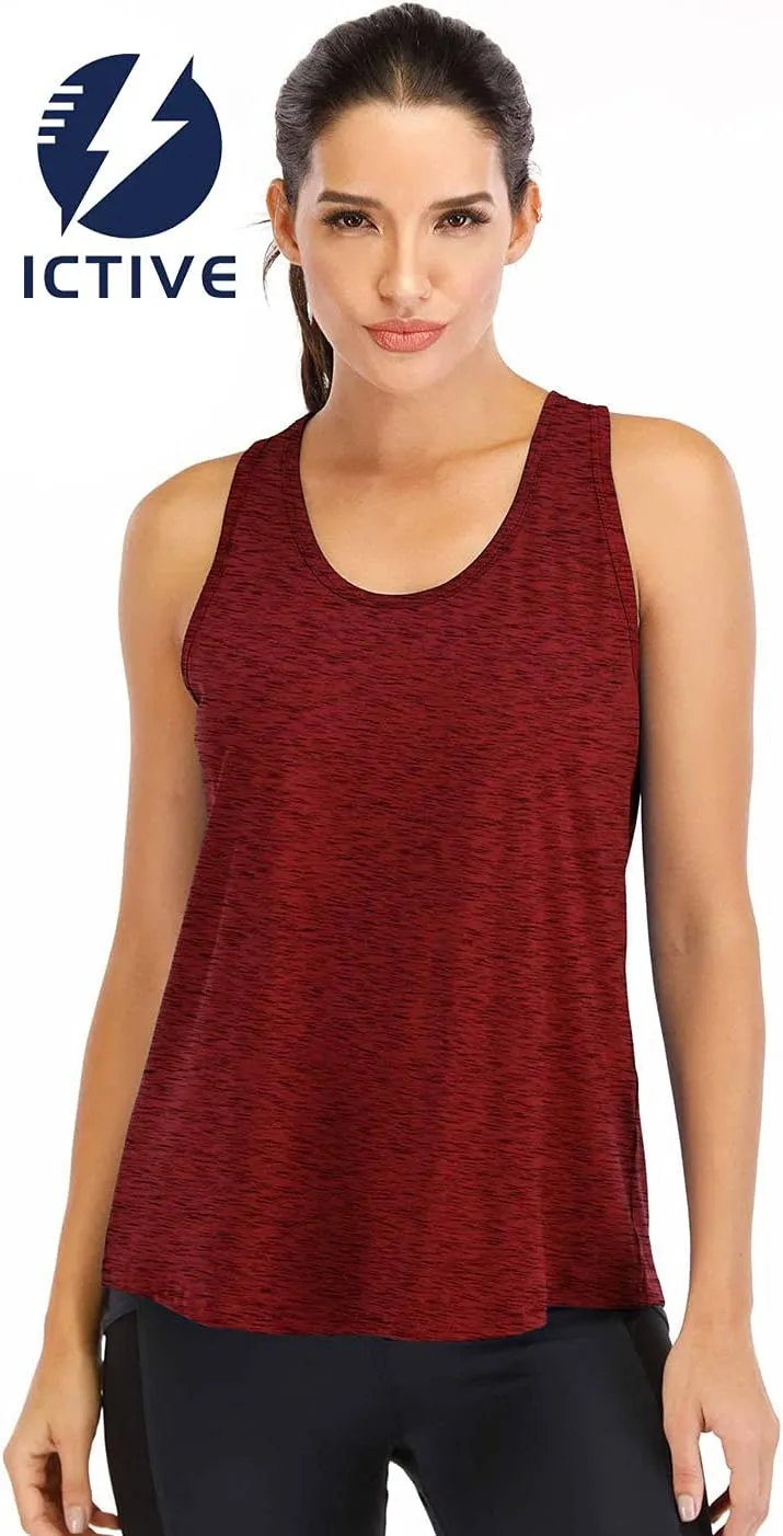 ICTIVE Workout Tops for Women Loose Fit Racerback Mesh Backless Muscle Tank Running Shirts