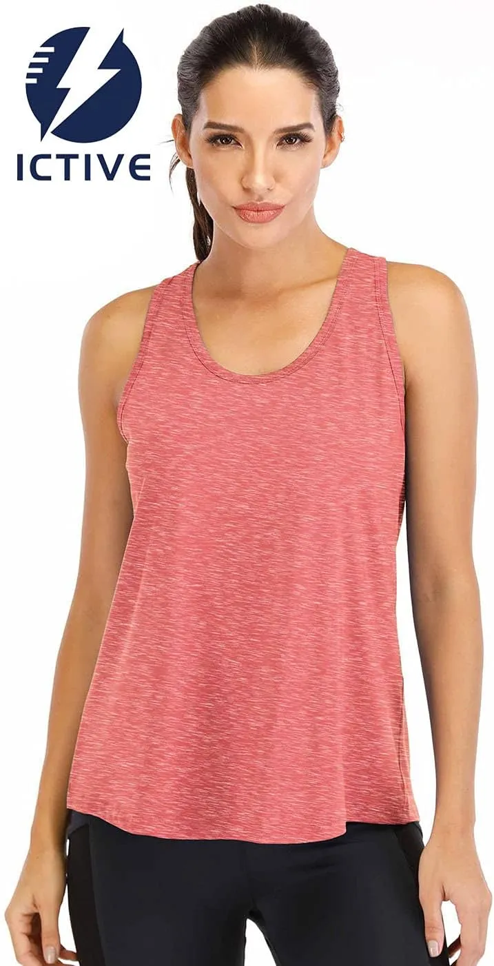 ICTIVE Workout Tops for Women Loose Fit Racerback Mesh Backless Muscle Tank Running Shirts