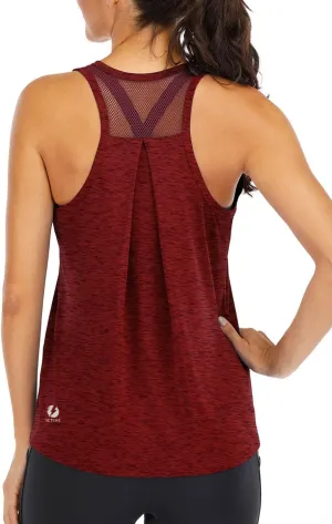 ICTIVE Workout Tops for Women Loose Fit Racerback Mesh Backless Muscle Tank Running Shirts