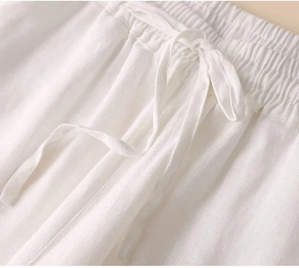 IDEALSANXUN Womens Casual Elastic Waist Cotton Linen Straight Leg Pants Loose Fit Palazzo Pants