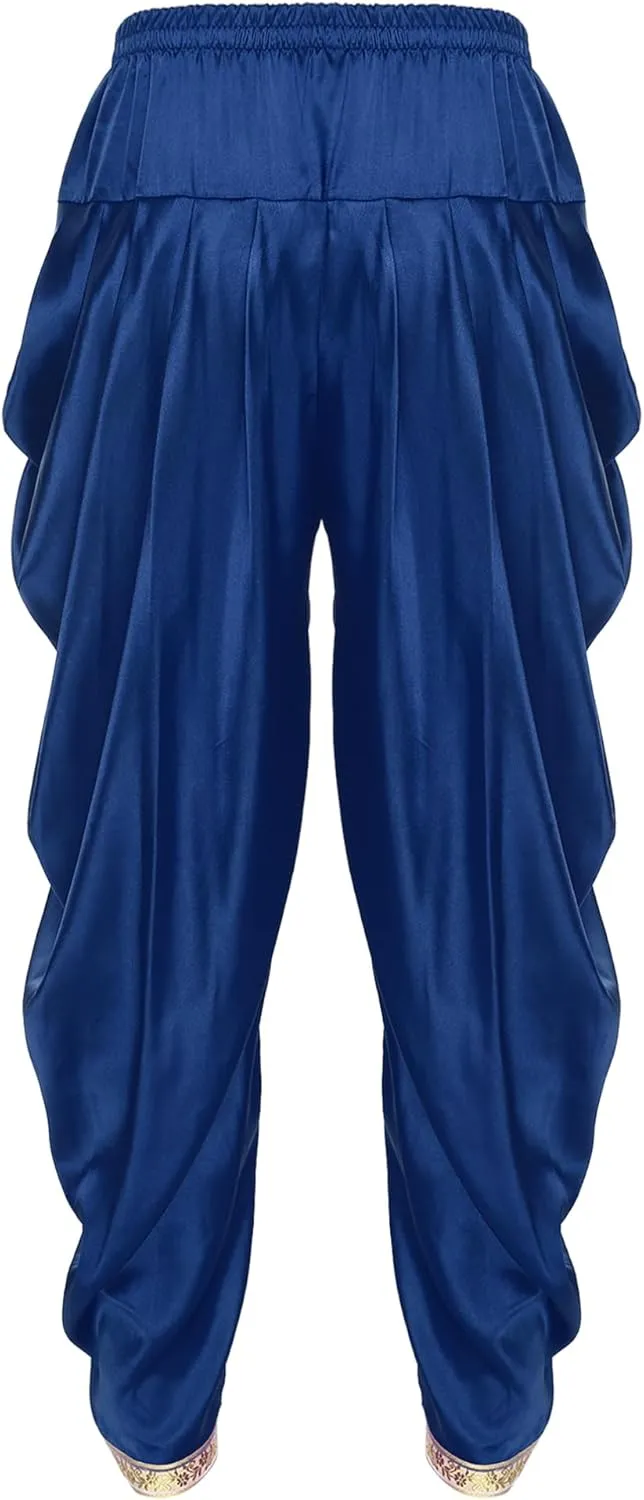 iiniim Mens Solid Color Elastic Waist Dhoti Pants Palazzo Trousers Loose Fit Belly Dance Harem Pants