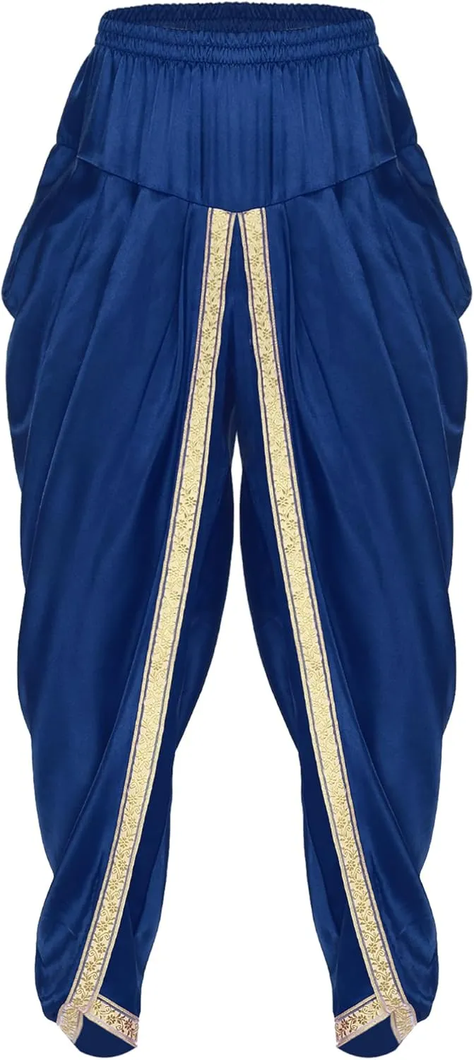 iiniim Mens Solid Color Elastic Waist Dhoti Pants Palazzo Trousers Loose Fit Belly Dance Harem Pants