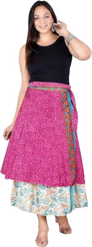 Indian Vintage Sari Silk Wrap Skirt for Women Boho,Gorgeous Mini, Maxi or wrap Skirts Regular, Plus and Goddess Sizes - Set of 5 pcs Multicolored