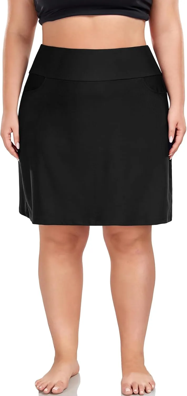 Inno 20" Womens Plus-Size Swim Skirt UPF 50  High Waisted Skort Drawstring Bikini Bottoms with Built-in Panty