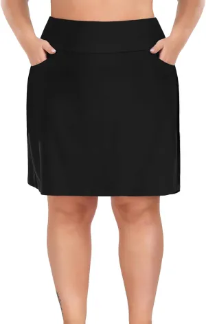 Inno 20" Womens Plus-Size Swim Skirt UPF 50  High Waisted Skort Drawstring Bikini Bottoms with Built-in Panty