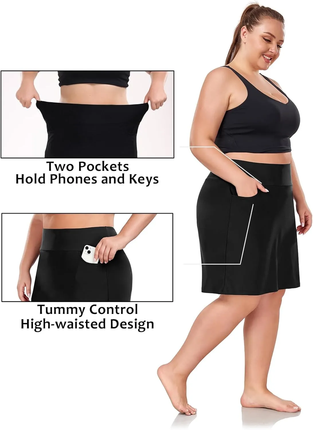 Inno 20" Womens Plus-Size Swim Skirt UPF 50  High Waisted Skort Drawstring Bikini Bottoms with Built-in Panty