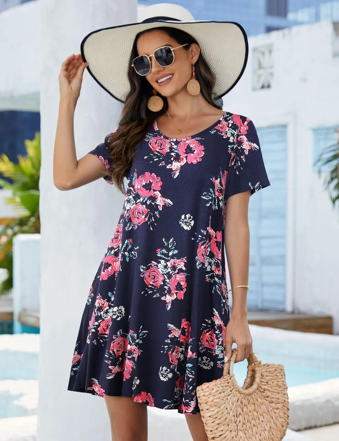JollieLovin Plus Size Summer T-Shirt Casual Dresses for Curvy Women Flowy Swing