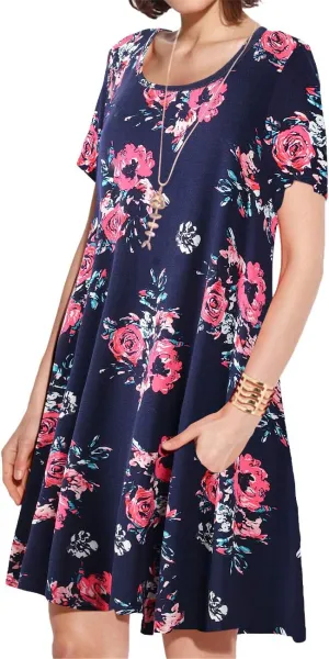 JollieLovin Plus Size Summer T-Shirt Casual Dresses for Curvy Women Flowy Swing