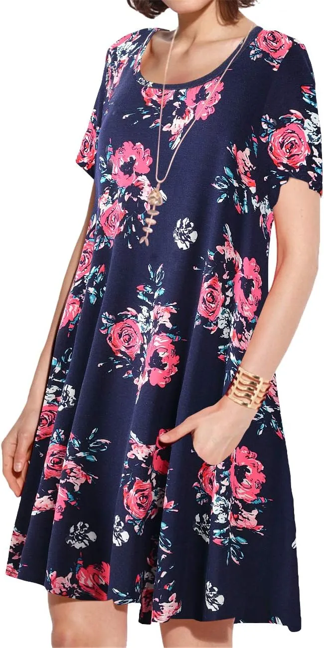 JollieLovin Plus Size Summer T-Shirt Casual Dresses for Curvy Women Flowy Swing