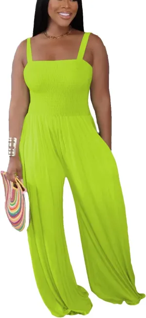 Jumpsuits for Women Casual Wide Leg Palazzo Pants Sleeveless Adjustable Spaghetti Strap Tank Romper with Pockets