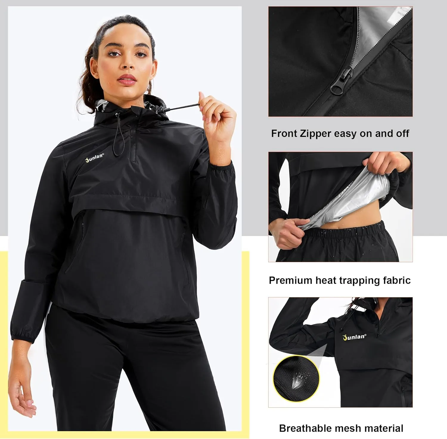 Junlan Sauna Suit for Women Sweat Jacket Gym Workout Vest Sweat Suits for Women