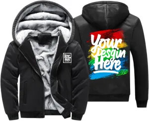 KAMKOO Men Custom Hoodie Zip Up Winter Sherpa Lined Sweatshirt Design Your Own Heavyweight Thick Warm Fleece Jacket
