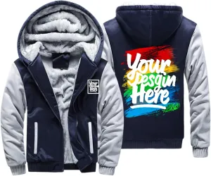 KAMKOO Men Custom Hoodie Zip Up Winter Sherpa Lined Sweatshirt Design Your Own Heavyweight Thick Warm Fleece Jacket