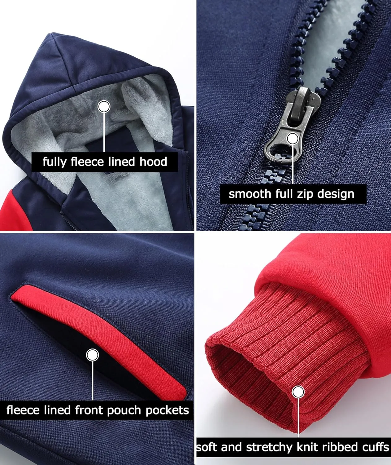 KAMKOO Men Custom Hoodie Zip Up Winter Sherpa Lined Sweatshirt Design Your Own Heavyweight Thick Warm Fleece Jacket