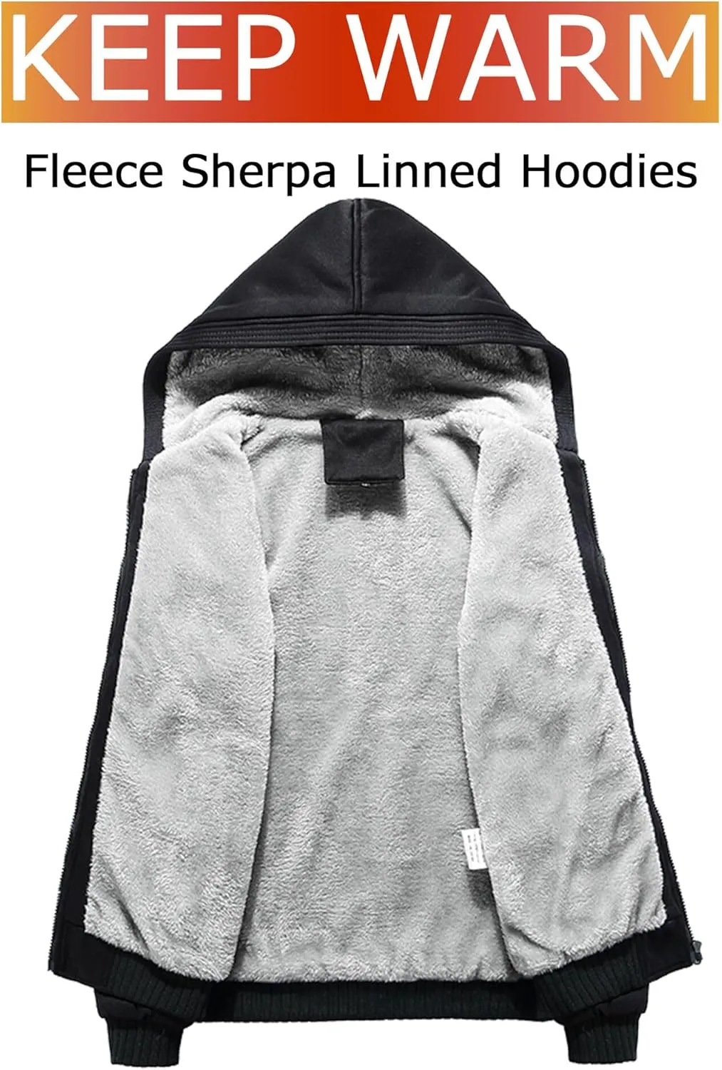 KAMKOO Men Custom Hoodie Zip Up Winter Sherpa Lined Sweatshirt Design Your Own Heavyweight Thick Warm Fleece Jacket
