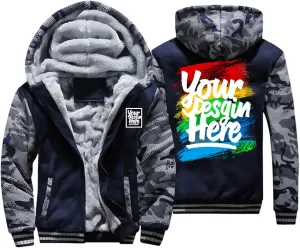 KAMKOO Men Custom Hoodie Zip Up Winter Sherpa Lined Sweatshirt Design Your Own Heavyweight Thick Warm Fleece Jacket