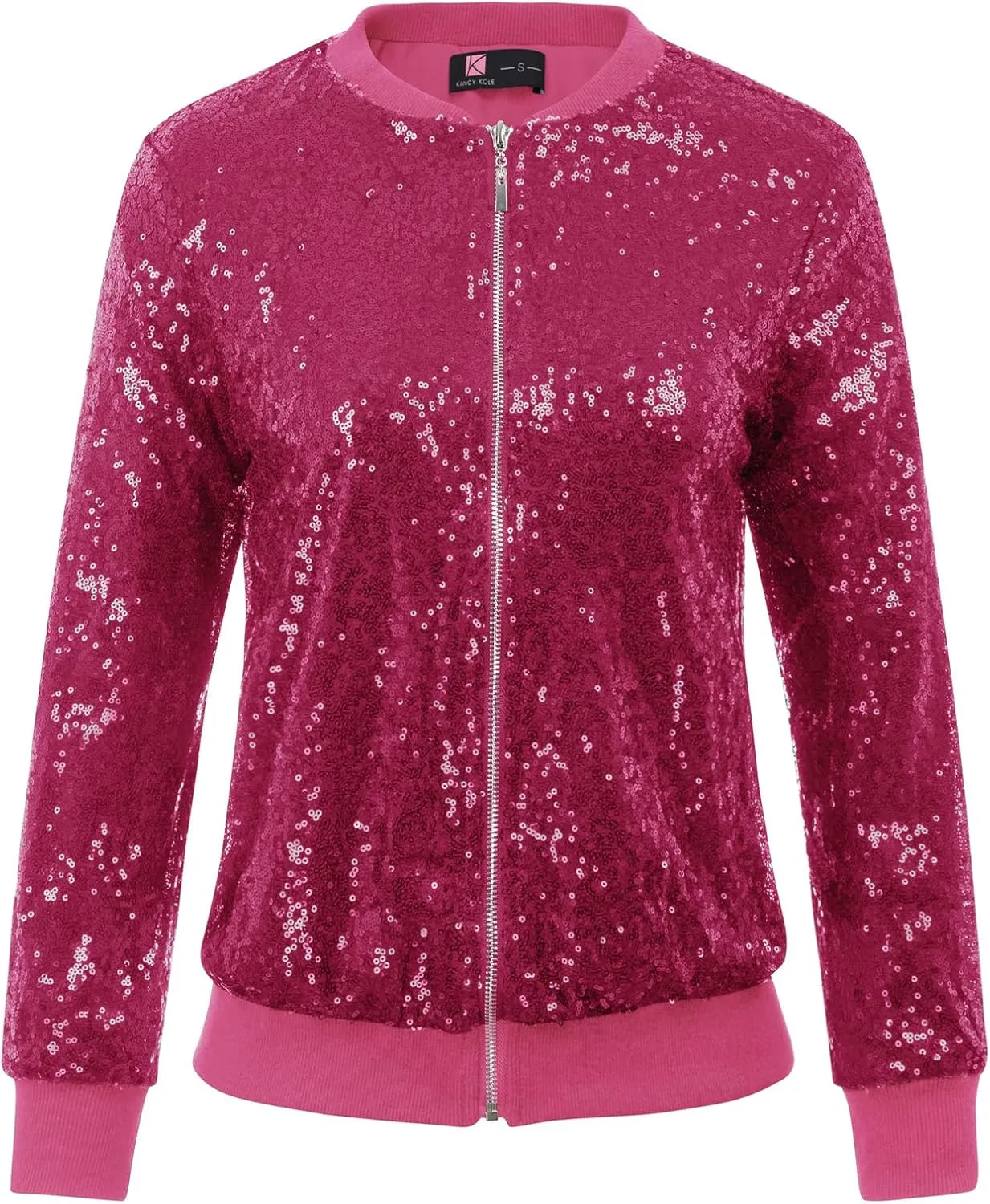 KANCY KOLE Womens Sequin Jacket with Pockets Casual Long Sleeve Front Zip Party Bomber Blazer S-2XL