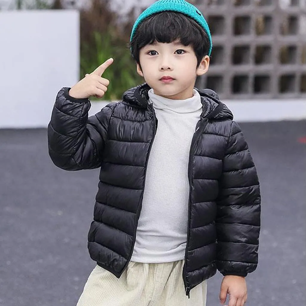 Kids Toddler Baby Girls Boys Winter Warm Thick Cotton Down Hooded Padded Clothes Coat Winter Jacket Coat Outer Clothing