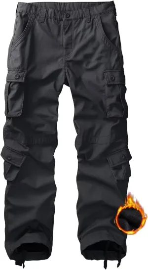 KOCTHOMY Mens Fleece Lined Hiking Pants,Winter Outdoor Thermal Casual Work Cargo Pants with Multi Pockets, No Belt.