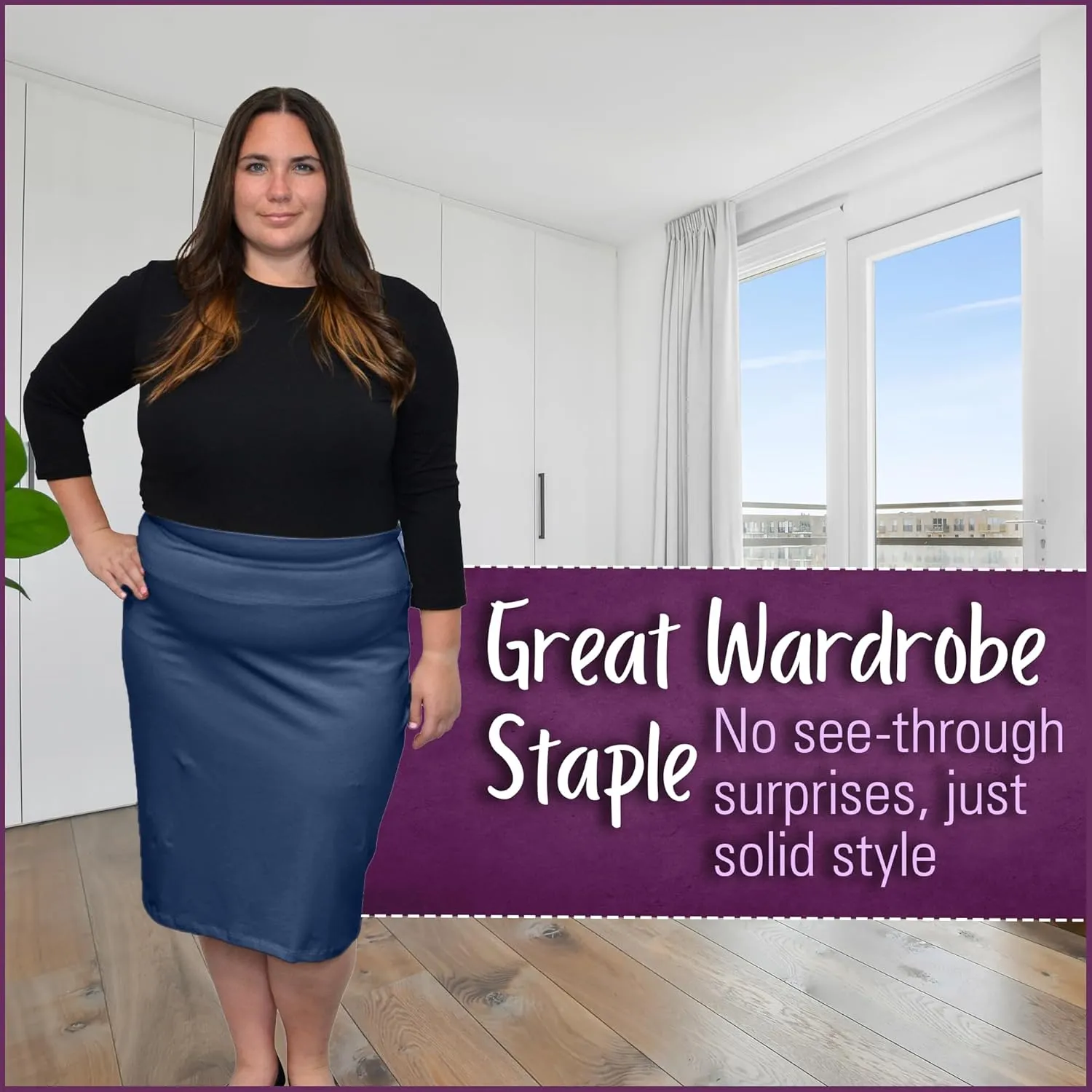 Kosher Casual Modest Knee Length Pencil Skirt for Women in Lightweight Cotton Spandex