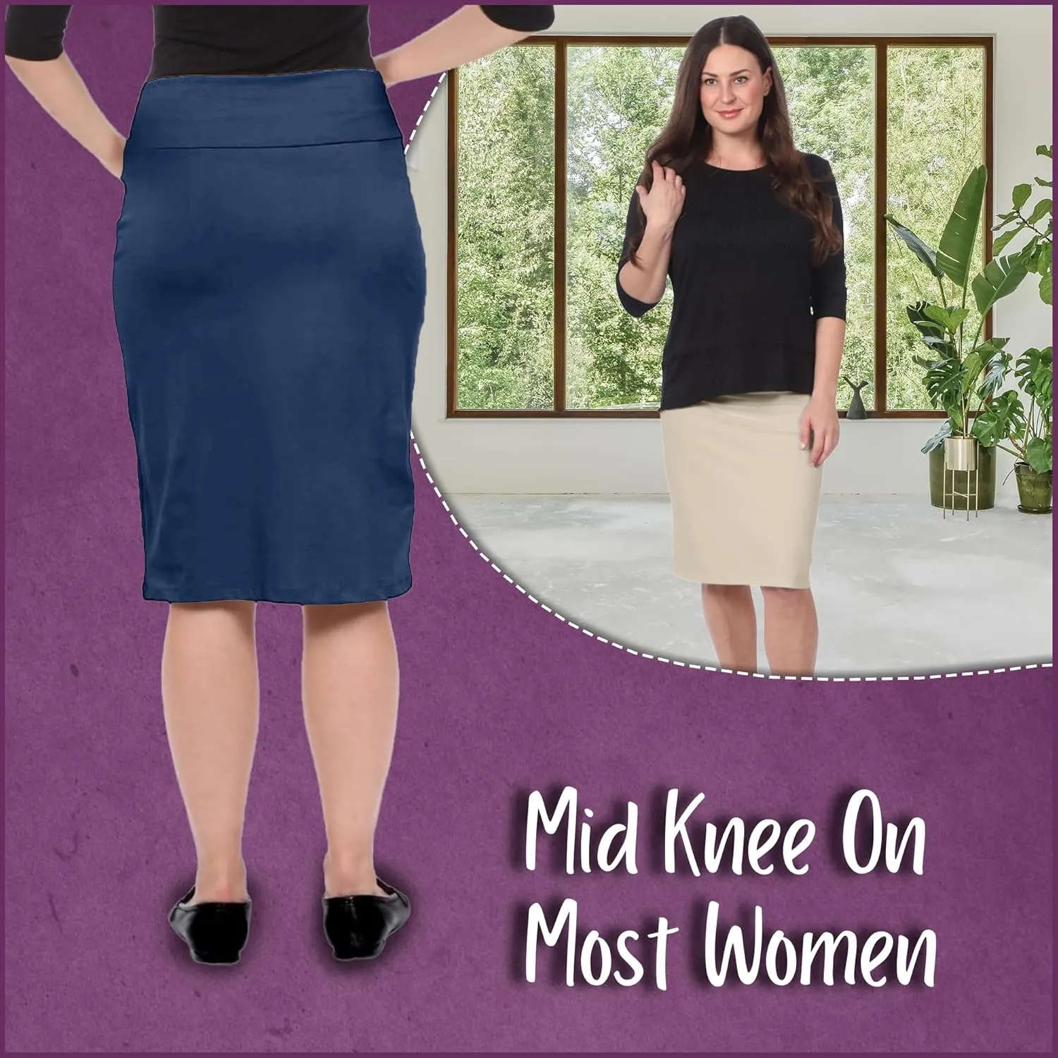 Kosher Casual Modest Knee Length Pencil Skirt for Women in Lightweight Cotton Spandex