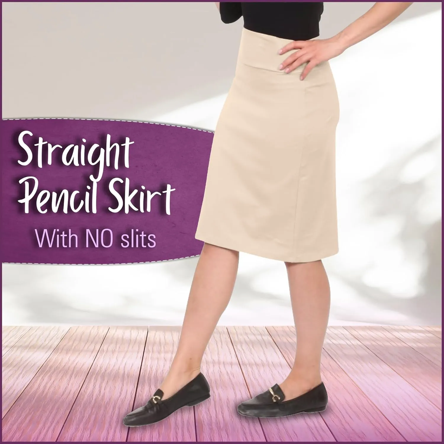 Kosher Casual Modest Knee Length Pencil Skirt for Women in Lightweight Cotton Spandex