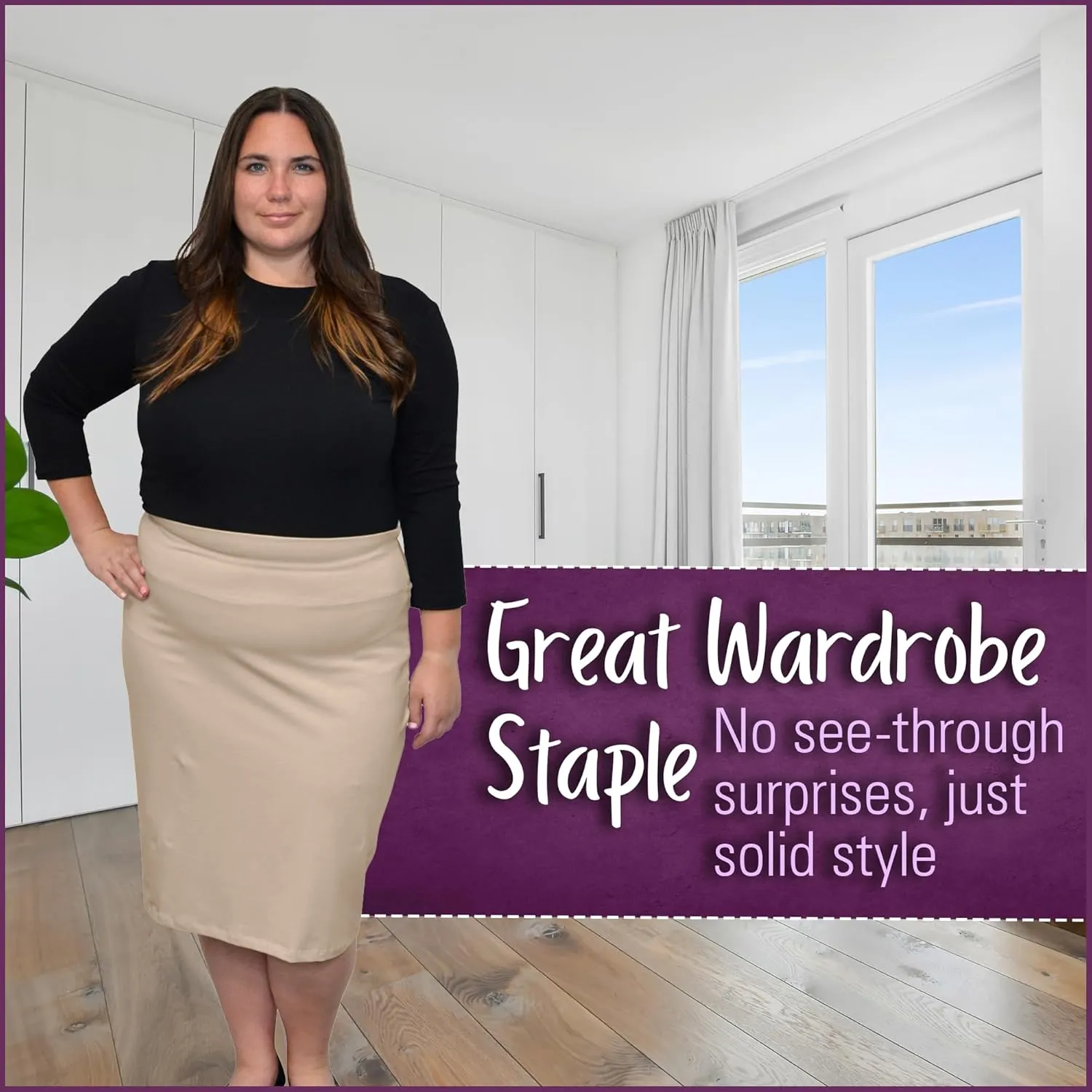 Kosher Casual Modest Knee Length Pencil Skirt for Women in Lightweight Cotton Spandex