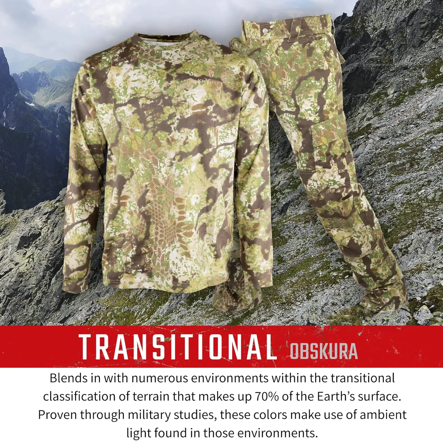 Kryptek Men's Stalker Long Sleeve, 100% Cotton, Stealthy Camo Tee